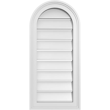 Ekena Millwork Round Top Surface Mount PVC Gable Vent: Functional, w/ 2"W x 1-1/2"P Brickmould Frame, 14"W x 30"H GVPRT14X3002SF